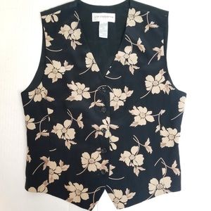 VINTAGE 100% Silk Floral Print Button Front Vest
